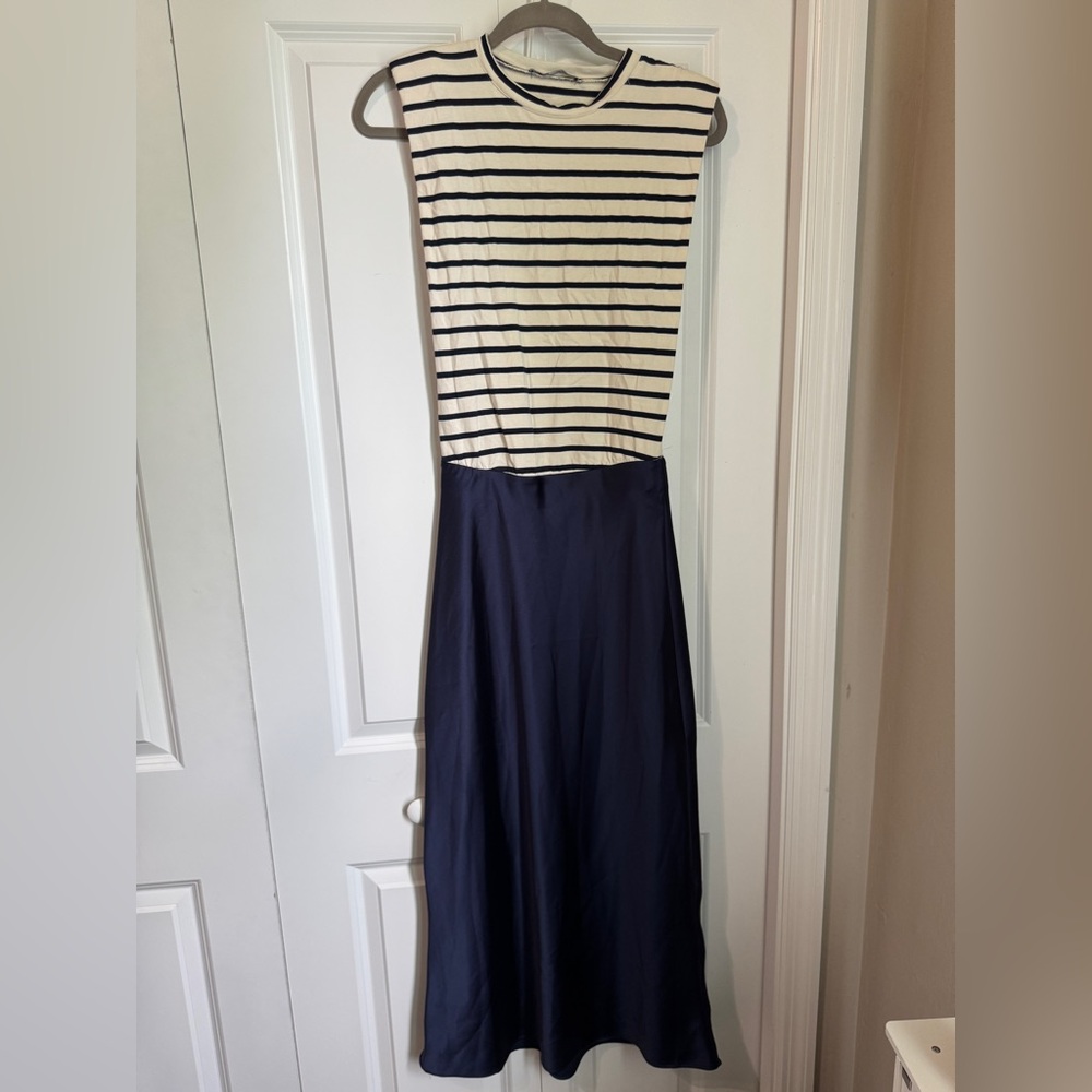 ZARA CONTRASTING SATIN EFFECT MIDI DRESS - Picture 2 of 6